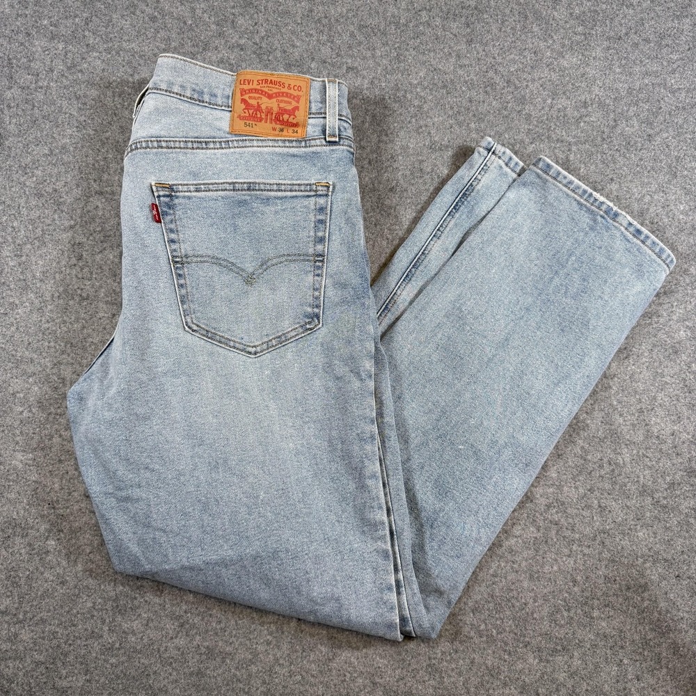 Levis 541 Jeans Mens 36x32 Blue Light Wash Athletic Tapered Denim Distressed